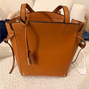 Cognac Leather Tote with Tassel